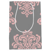 Sac Cadeau Moyen Modèle Damas rose et gris (Devant)