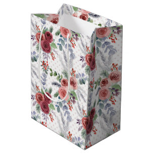 Sac Cadeau Moyen Modèle floral de Noël