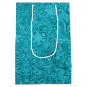 Sac Cadeau Moyen Modèle Floral En Cuir Turquoise-Bleu (Dos)