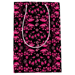 Sac Cadeau Moyen Modèle floral rose moderne scandinave