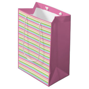 Sac Cadeau Moyen Modèle rayé jaune rose violet