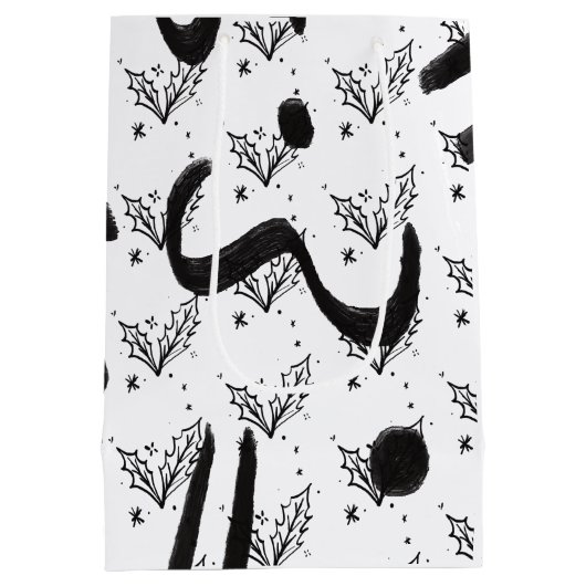 Sac Cadeau Moyen Modern Black and white doodle style art  (Dos)