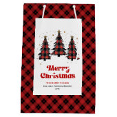 Sac Cadeau Moyen Modern buffalo plaid Christmas tree gift bag name (Dos)