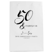 Sac Cadeau Moyen Modern Elegant Black White Fifty Fabulous Birthday (Devant)
