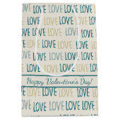 Sac Cadeau Moyen Modern LOVE Pattern in Teal and Gold with Message (Devant)