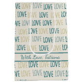 Sac Cadeau Moyen Modern LOVE Pattern in Teal and Gold with Message (Dos)