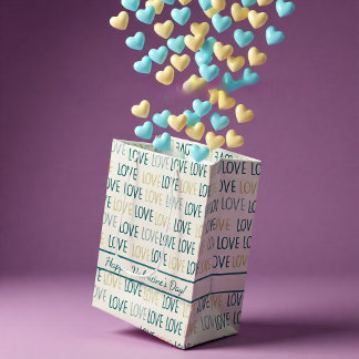 Sac Cadeau Moyen Modern LOVE Pattern in Teal and Gold with Message