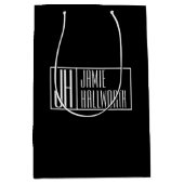 Sac Cadeau Moyen Moderne, Noir & Blanc, Logo avec Initiales & Nom (Devant)