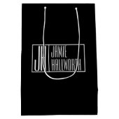 Sac Cadeau Moyen Moderne, Noir & Blanc, Logo avec Initiales & Nom (Dos)