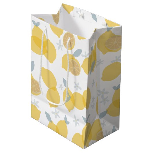Sac Cadeau Moyen Moderne Pastel Citrus Lemons Motif (Devant Angle)