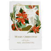 Sac Cadeau Moyen Moderne Poinsettia & Verdure | Noël (Devant)