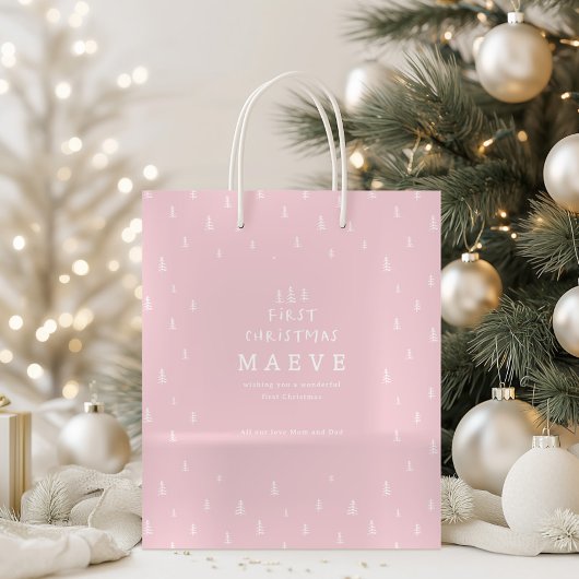 Sac Cadeau Moyen moderne rose pâle premier Noël