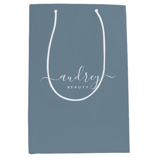 Sac Cadeau Moyen moderne Simple bleu poussiéreux Signature Typograp (Devant)