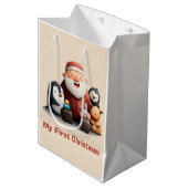 Sac Cadeau Moyen Mon premier Noël mignon Père Noël & Animaux (Devant Angle)