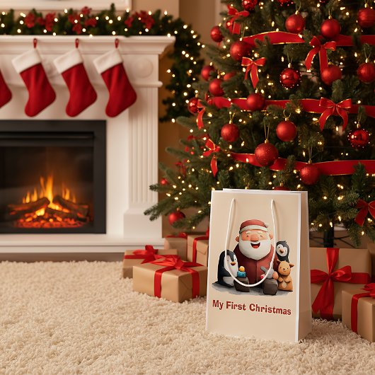 Sac Cadeau Moyen Mon premier Noël mignon Père Noël & Animaux