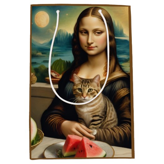Sac Cadeau Moyen Mona Lisa &her cat  -  Summer vibes \ (Devant)
