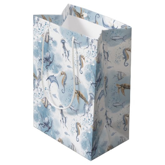 Sac Cadeau Moyen Monde sous-marin fantaisiste – Motif de créatures (Dos Angle)