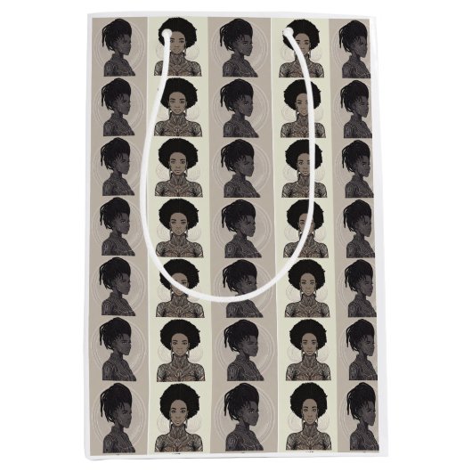 Sac Cadeau Moyen Monochrome Afrofuturist Queens (Devant)