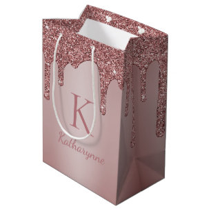 Sac Cadeau Moyen Monogramme à étincelles de Parties scintillant or