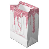 Sac Cadeau Moyen Monogramme à Parties scintillant blanches et roses (Devant Angle)