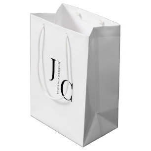 Sac Cadeau Moyen Monogramme Blanc Minimaliste Moderne Professionnel