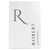 Sac Cadeau Moyen Monogramme blanc noir simple Groomsmen personnalis (Devant)