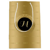 Sac Cadeau Moyen monogramme brillant à bandes faux or (Devant)