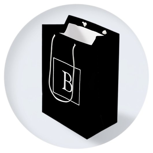 Sac Cadeau Moyen Monogramme classique simple | Texte noir et blanc