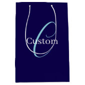 Sac Cadeau Moyen Monogramme de script cursif modifiable bleu violac (Devant)