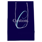 Sac Cadeau Moyen Monogramme de script cursif modifiable bleu violac (Dos)