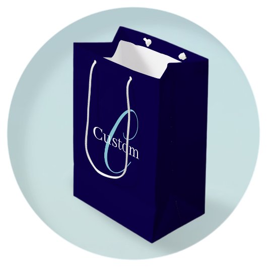 Sac Cadeau Moyen Monogramme de script cursif modifiable bleu violac
