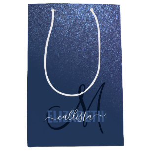 Sac Cadeau Moyen Monogramme diagonal de Parties scintillant bleue d