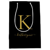 Sac Cadeau Moyen Monogramme d'or noir moderne (Devant)
