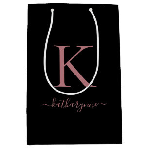 Sac Cadeau Moyen Monogramme d'or rose noire moderne Chich