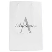 Sac Cadeau Moyen Monogramme élégant blanc et gris (Devant)