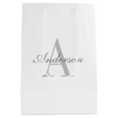 Sac Cadeau Moyen Monogramme élégant blanc et gris (Dos)