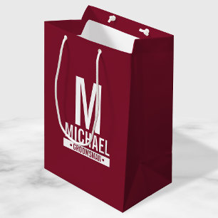 Sac Cadeau Moyen Monogramme et nom du Groomsman personnalisé