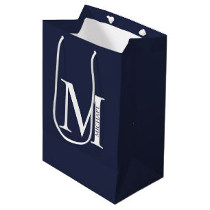 Sac Cadeau Moyen Monogramme et nom personnalisés bleu marine