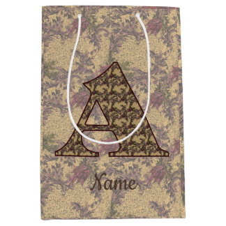 Sac Cadeau Moyen Monogramme floral initial A Élégant Personnalisé