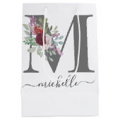 Sac Cadeau Moyen Monogramme Floral Initial Nom Moderne (Dos)
