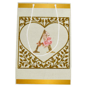 Sac Cadeau Moyen Monogramme floral personnalisé, de A à Z
