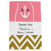 Sac Cadeau Moyen Monogramme Gold Chevron avec nuptiale rose (Devant)