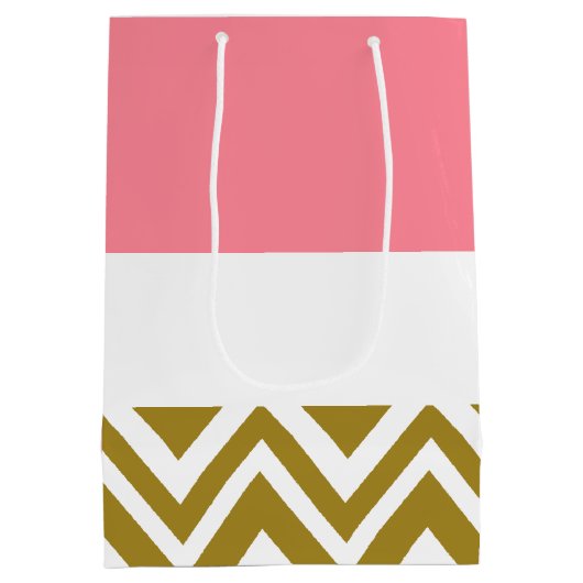 Sac Cadeau Moyen Monogramme Gold Chevron avec nuptiale rose (Dos)