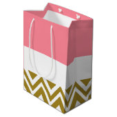 Sac Cadeau Moyen Monogramme Gold Chevron avec nuptiale rose (Dos Angle)