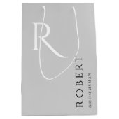 Sac Cadeau Moyen Monogramme gris clair simple Groomsmen personnalis (Devant)