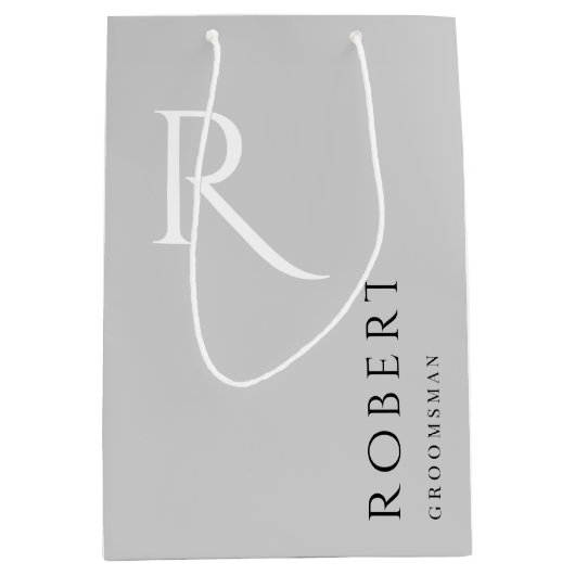 Sac Cadeau Moyen Monogramme gris clair simple Groomsmen personnalis (Devant)