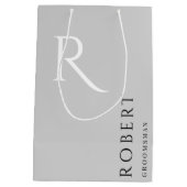 Sac Cadeau Moyen Monogramme gris clair simple Groomsmen personnalis (Dos)