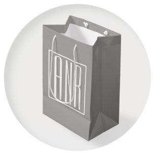 Sac Cadeau Moyen Monogramme initial Blanc sur gris clair