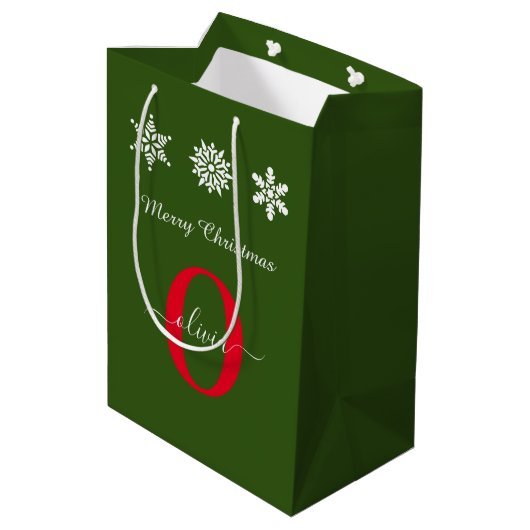 Sac Cadeau Moyen Monogramme Joyeux Noël Rouge Blanc Vert (Dos Angle)