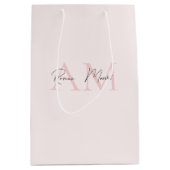 Sac Cadeau Moyen Monogramme minimal initial et nom Pastel rose (Devant)